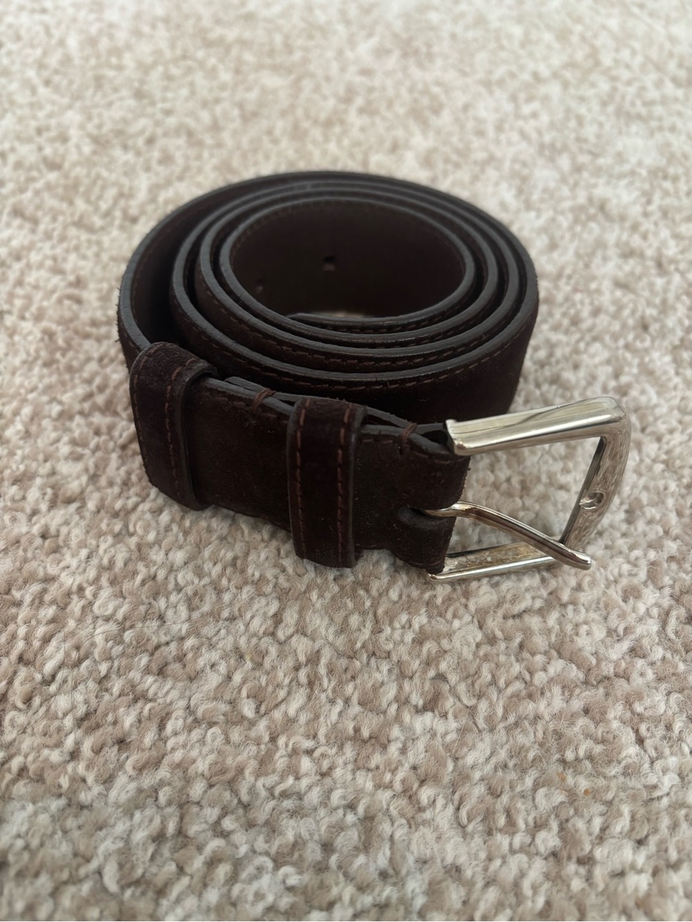 Loro Piana Espresso Brown Suede Belt with Silver Buckle